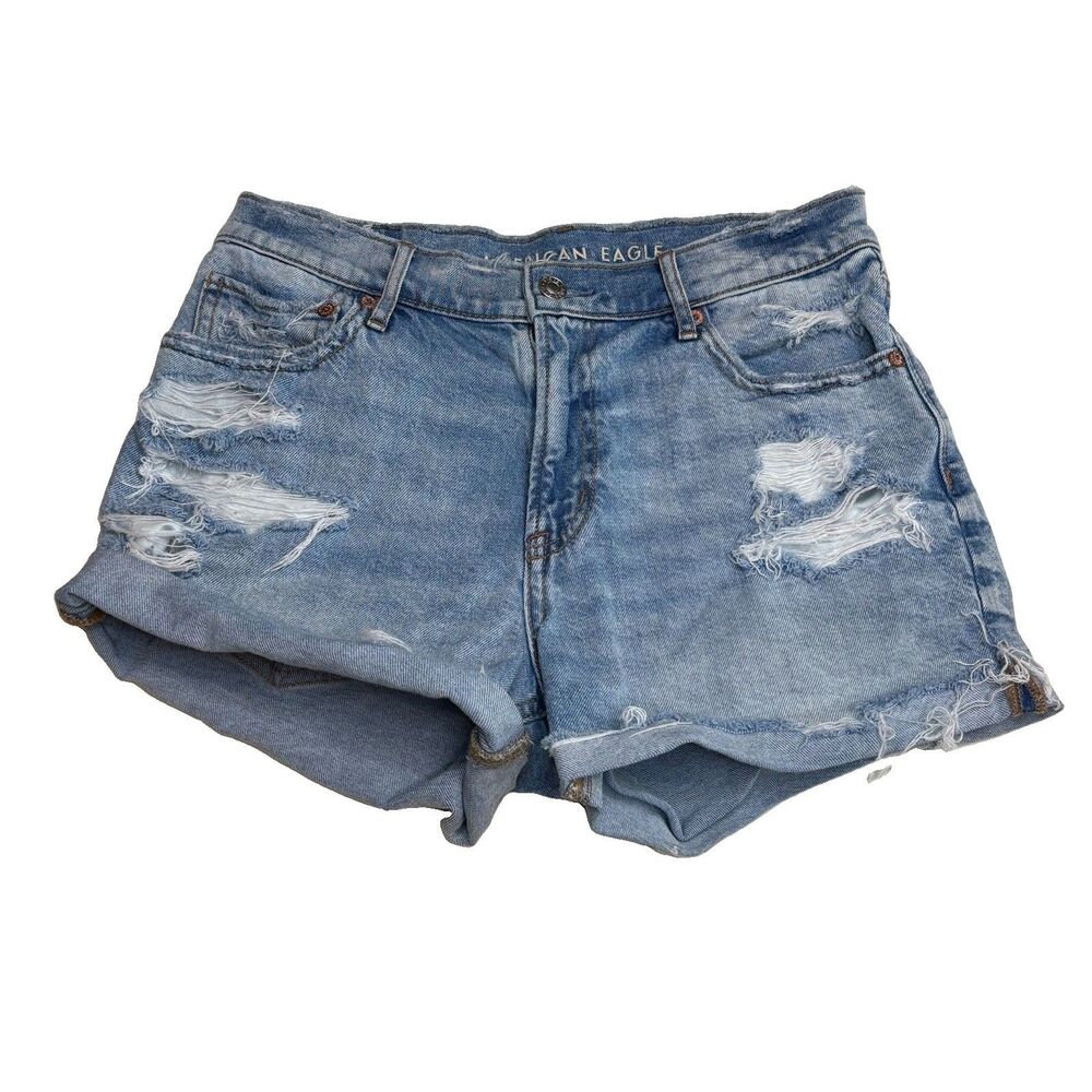 American Eagle Strigid Relaxed Short Denim Jean Shorts Blue Distressed Size 2